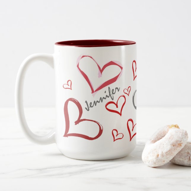 Tasse 2 Couleurs Coeurs tumultueux (Avec donut)