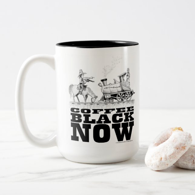 Tasse 2 Couleurs Coffee Black Train Robbery Drawing (Avec donut)