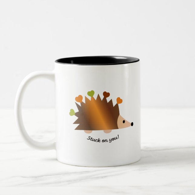Tasse 2 Couleurs Coincé sur vous Hérisson et Coeurs (Gauche)