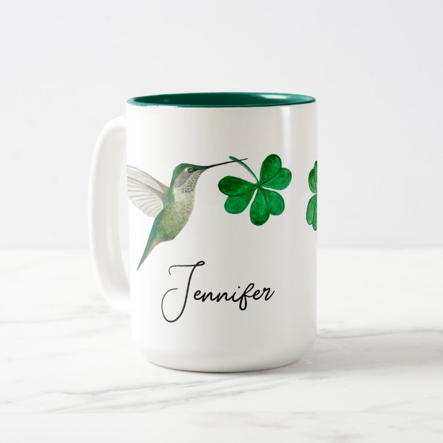 Tasse 2 Couleurs Colibri et Clover personnalisés (Devant gauche)