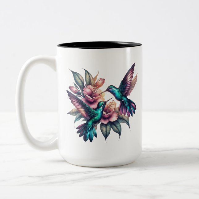 Tasse 2 Couleurs Colibri et grande fleur (Gauche)