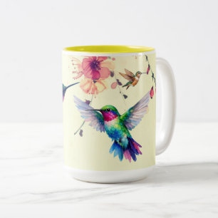 Tasse 2 Couleurs Colibris aquarelle printemps mai