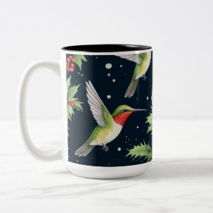 Tasse 2 Couleurs Colibris de Noël à l'aquarelle & Mer de Poinsettia