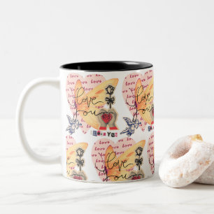Tasse 2 Couleurs Collage Charmeur Cœurs Joueurs Papillon Cupidon
