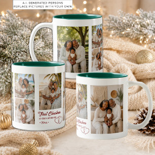 Tasse 2 Couleurs Collage de 5 photos pour le premier Noël en tant q