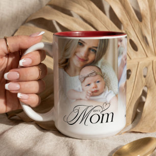 Tasse 2 Couleurs Collage de photos de maman, premier cadeau souveni