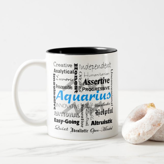 Tasse 2 Couleurs Collage de Traits d'astrologie du Zodiac Aquarius (Avec donut)