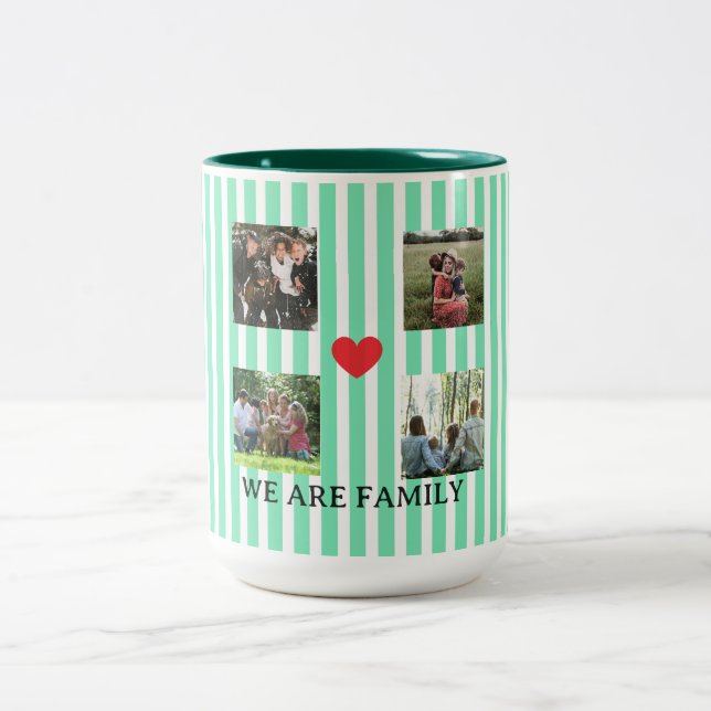 Tasse 2 Couleurs collage familial rayé pastel (Centre)