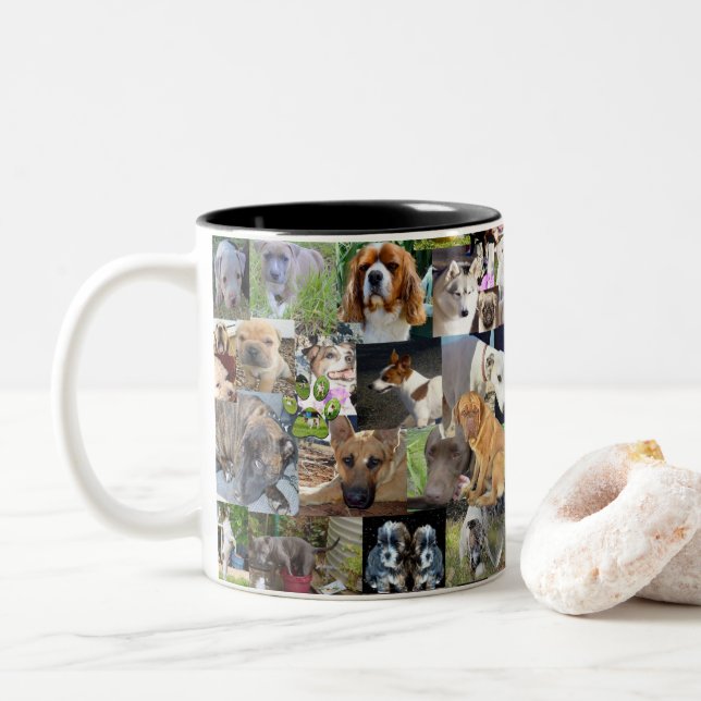 Tasse 2 Couleurs Collage photo de chien, (Avec donut)