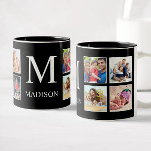 Tasse 2 Couleurs Collage photo de famille personnalisée Noir person
