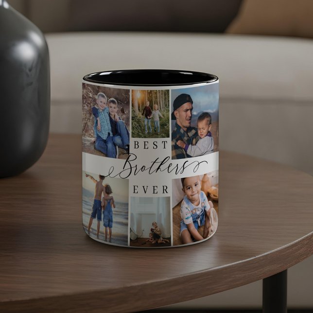 Tasse 2 Couleurs Collage photo des meilleurs frères Keepsaké Cadeau (Best Brothers Ever Photo Collage Keepsake Gift Two-Tone Coffee Mug)