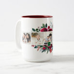 Tasse 2 Couleurs Collage photo Holly et Pine 5 Monogramme Noël<br><div class="desc">Tasses à café de Noël monogrammed personnalisées avec vos photos et texte. Cet élégant design présente une bordure florale d'aquarelle rouge, verte et bordeaux entourant un modèle de collage photo avec espace pour 5 photos Instagram carrés. Ajoutez votre texte initial ou autre texte personnalisé monogramme dans un cadre carré. Utilisez...</div>