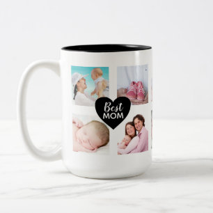 Tasse 2 Couleurs Collage photo personnalisé 10 Meilleure maman Coeu