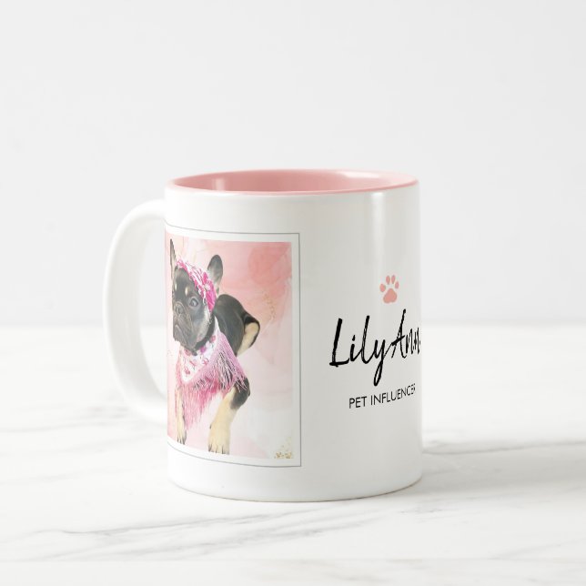 Tasse 2 Couleurs Collage photo personnalisé de l'Empreinte de patte (Devant gauche)