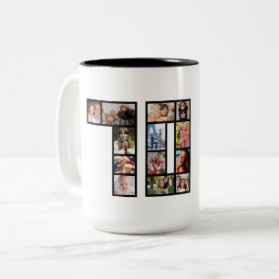 Tasse 2 Couleurs Collage photo pour 70e anniversaire noir