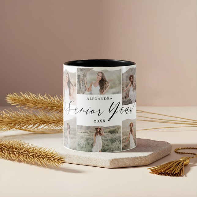 Tasse 2 Couleurs Collecte de photos personnalisées de l'année supér (Personalized Senior Year Photo Collage Keepsake Two-Tone Coffee Mug)