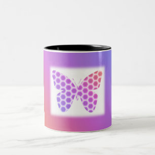 Tasse 2 Couleurs Coloré Peach rose violet orné de papillon géométri