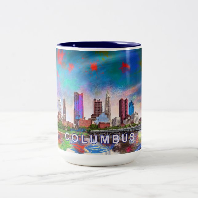 Tasse 2 Couleurs Columbus Ohio Abstrait Skyline (Centre)