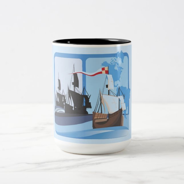 Tasse 2 Couleurs Columbus Sailing the Ocean Blue - (Centre)