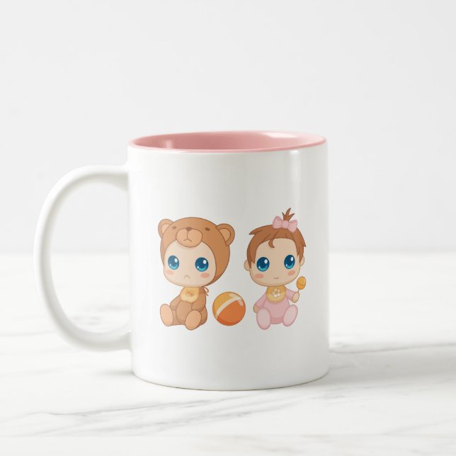 Tasse 2 Couleurs Combinaison pour jumelles fille ours (Gauche)