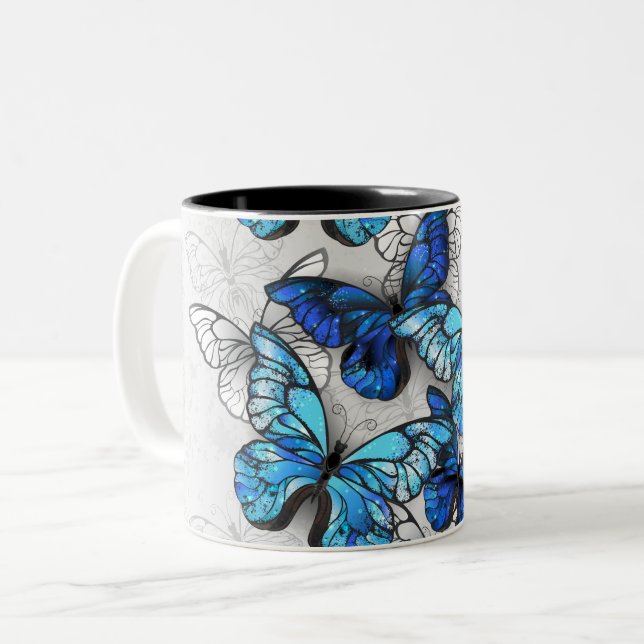 Tasse 2 Couleurs Composition des White and Blue Butterflies (Devant gauche)