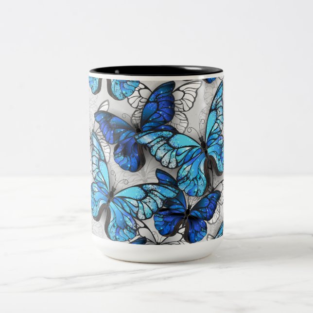 Tasse 2 Couleurs Composition des White and Blue Butterflies (Centre)