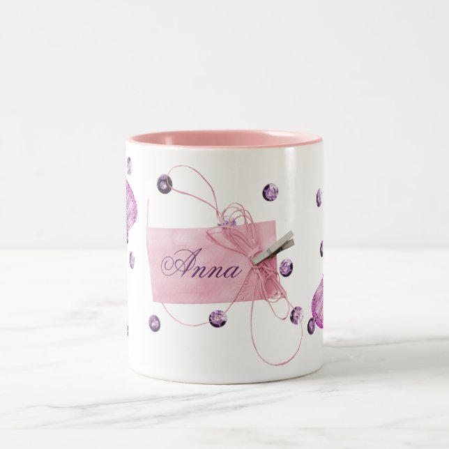 Tasse 2 Couleurs Conception assez rose personnalisable de papillon (Centre)