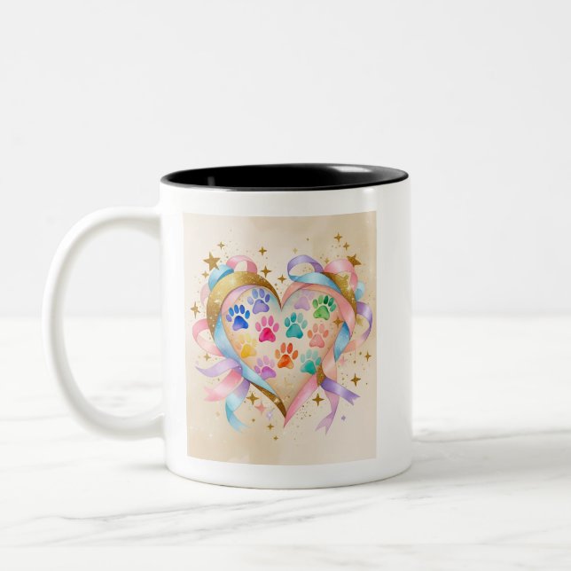 Tasse 2 Couleurs Conception Coeur pour animaux de compagnie - Stars (Gauche)