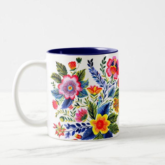 Tasse 2 Couleurs Conception de broderie en filé de fleurs faux lumi (Gauche)