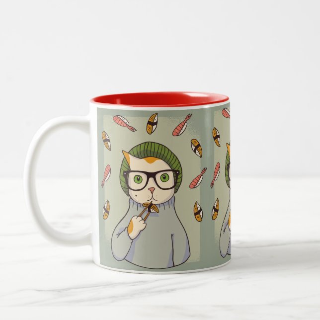 Tasse 2 Couleurs Conception de chat amateur de sushi gourmet (Gauche)