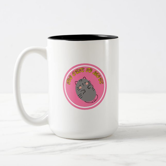 Tasse 2 Couleurs Conception de chat paresseux adorable "Trop mignon (Gauche)