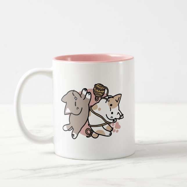 Tasse 2 Couleurs Conception de chats mignons et joueurs – Art de pa (Gauche)