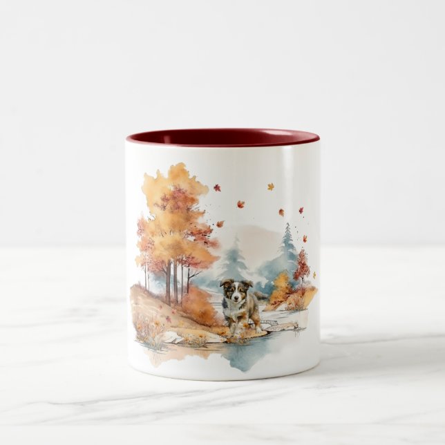 Tasse 2 Couleurs Conception de chien d'automne à l'aquarelle - Berg (Centre)