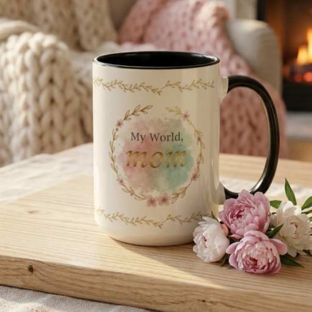 Tasse 2 Couleurs Conception de design à l'aquarelle de fleurs éléga (Elegant floral mom coffee mug – perfect gift for mom)