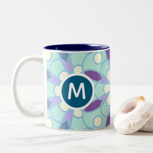 Tasse 2 Couleurs Conception de lettre de monogramme de mandala flor (Avec donut)