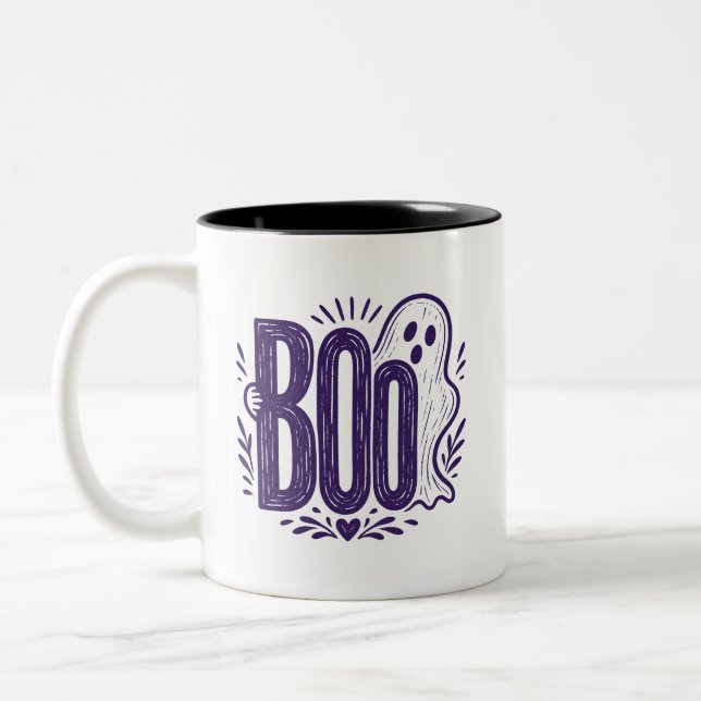 Tasse 2 Couleurs Conception de linogravure de fantôme BOO pour Hall (Gauche)