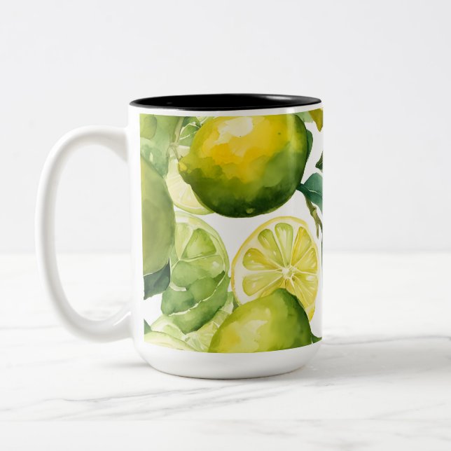 Tasse 2 Couleurs Conception de motif aquarelle citrons (Gauche)