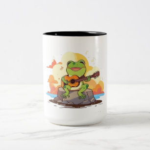 Tasse 2 Couleurs Conception de musique Kawaii Guitar Frog Sunset