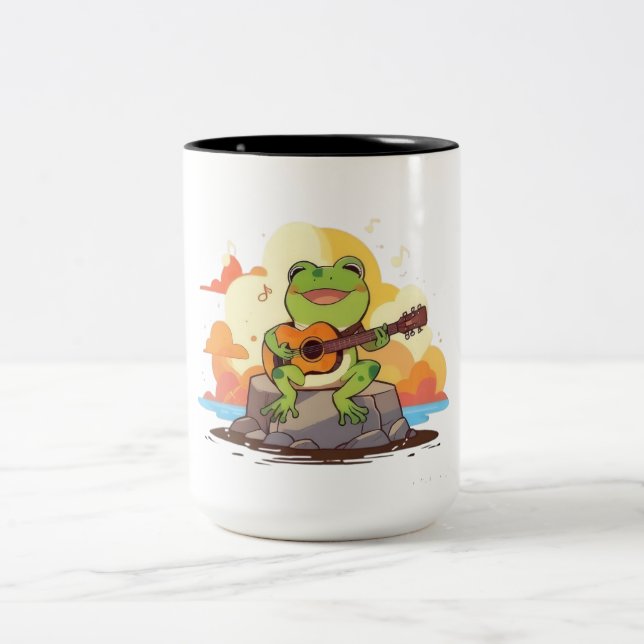 Tasse 2 Couleurs Conception de musique Kawaii Guitar Frog Sunset (Centre)