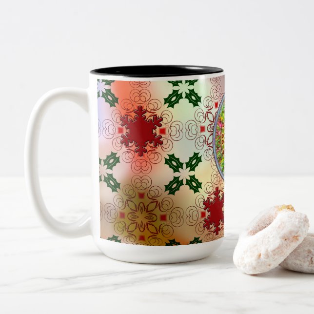 Tasse 2 Couleurs Conception de Noël moche (Avec donut)