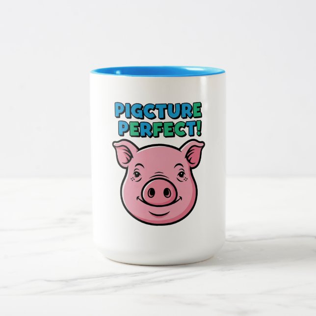 Tasse 2 Couleurs Conception de photo parfaite de cochon (Centre)