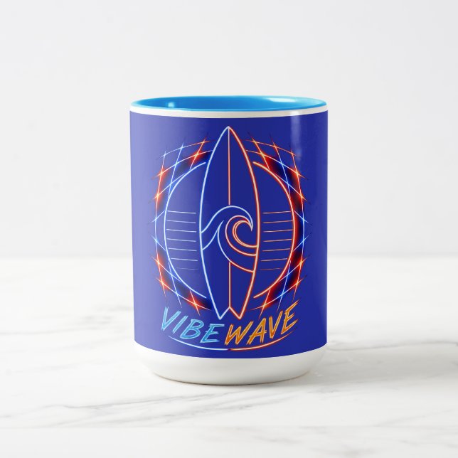 Tasse 2 Couleurs Conception de planche de surf Vibewave Neon - Rétr (Centre)