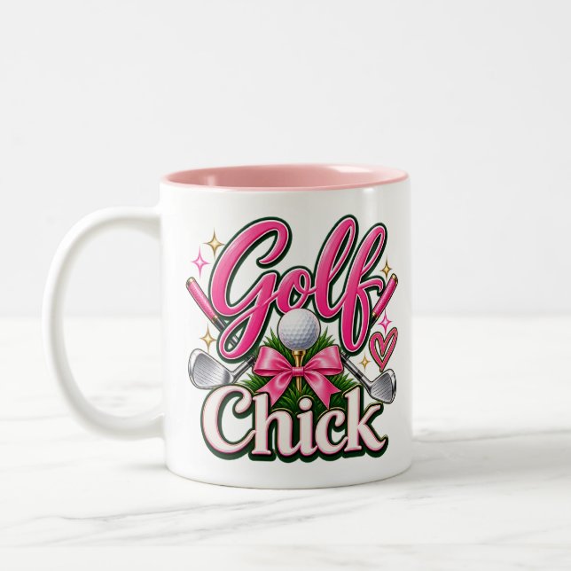 Tasse 2 Couleurs Conception de poulette de golf rose mignonne (Gauche)