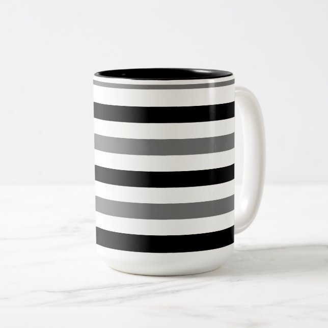Tasse 2 Couleurs Conception de rayures noires et blanches Ahs (Devant droit)