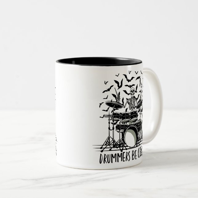 Tasse 2 Couleurs Conception de squelette de batteur fou (Devant droit)