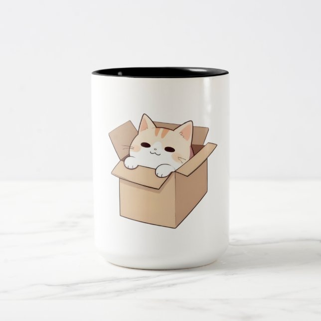 Tasse 2 Couleurs Conception de sticker Kawaii Chat Mignon dans une  (Centre)