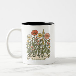 Tasse 2 Couleurs Conception de verset biblique floral chrétien « Cr