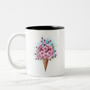 Tasse 2 Couleurs Cône rose Sakura crème glacée gaufre