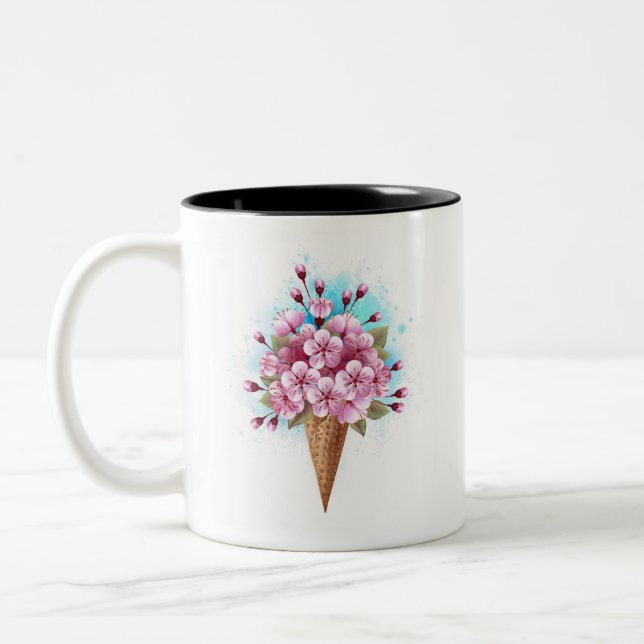 Tasse 2 Couleurs Cône rose Sakura crème glacée gaufre (Gauche)
