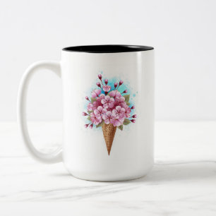 Tasse 2 Couleurs Cône rose Sakura crème glacée gaufre